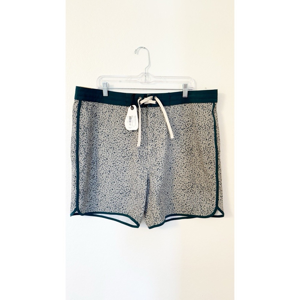 New Prana Vintage Boardshort 38 6" Juniper Green Sharkstooth Swim Trunk
